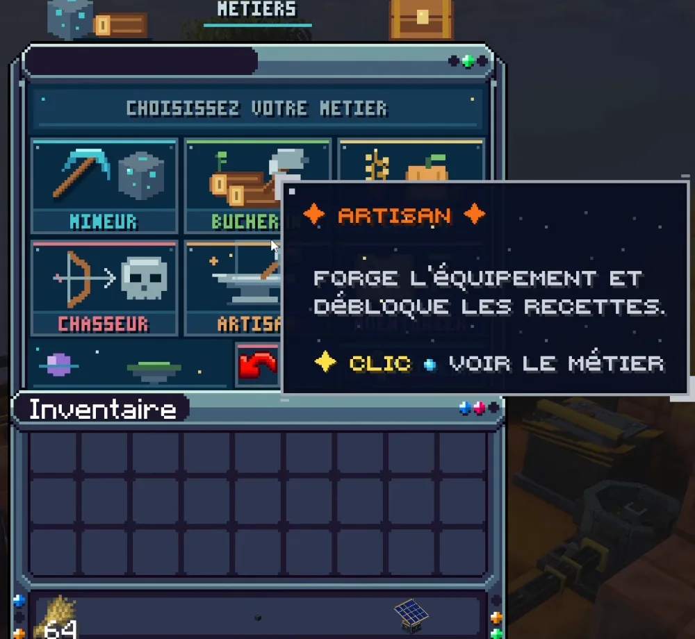 La page de l'artisan en jeu
