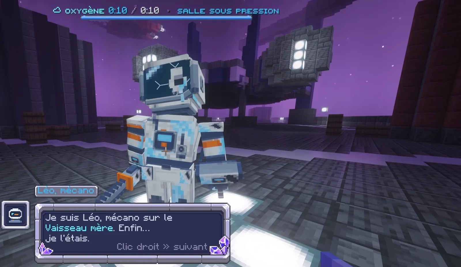 Léo, le PNJ du donjon, et sa bulle de dialogue