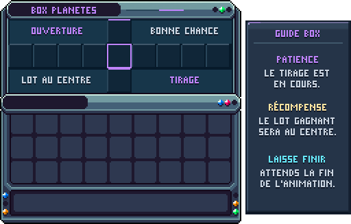 Box des planètes : ouverture · clic droit avec une clé planètes — Roulette d'ouverture de la box des planètes.