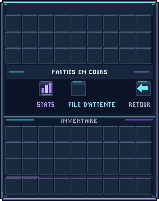 Donjon : détail · clic sur un donjon dans le catalogue (/donjon) — Détail d'un donjon : description, statistiques (bouton), lancer.
