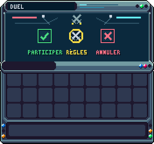 Duel : confirmation · /duel <joueur> (le défié reçoit la demande) — Accepter ou refuser un duel.