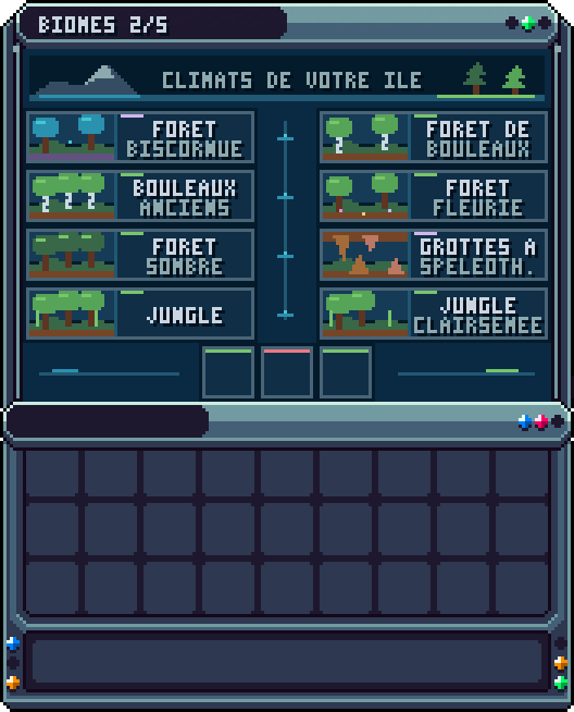 Changer le biome (page 2) · /is biome2 — Choisir le biome de l'île parmi la liste (8 par page, 5 pages).
