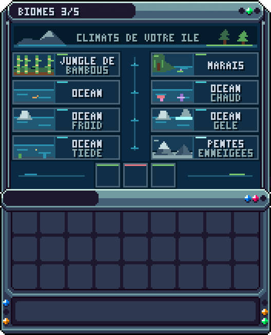 Changer le biome (page 3) · /is biome3 — Choisir le biome de l'île parmi la liste (8 par page, 5 pages).