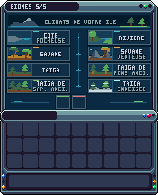 Changer le biome (page 5) · /is biome5 — Choisir le biome de l'île parmi la liste (8 par page, 5 pages).