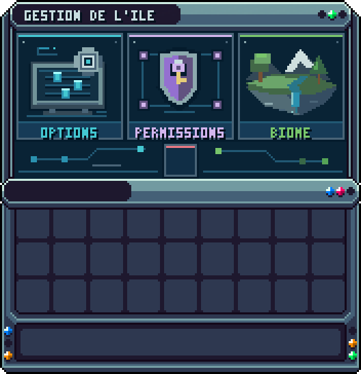 Gestion de l'île · /parametrage — Options de l'île, gestion des permissions, changement de biome.