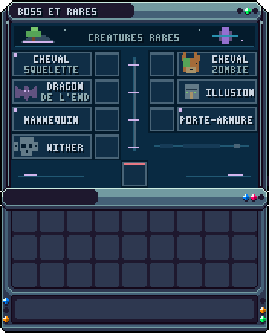 Options : boss et créatures rares · /is opt boss — Apparition des boss et créatures rares (cheval squelette, cheval zombie, dragon…).