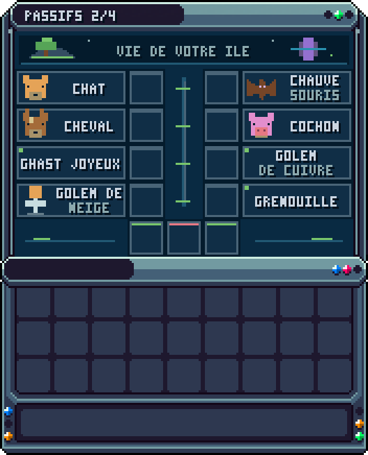 Options : créatures passives (page 2) · /is opt passif2 — Activer ou désactiver l'apparition de chaque créature passives sur l'île, 8 par page, avec voyant.