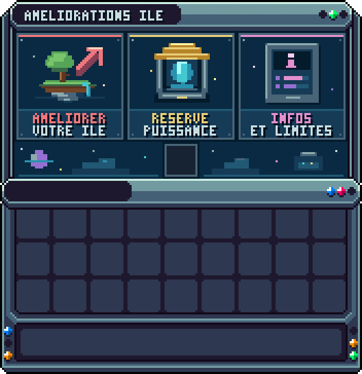 Le menu des paliers d'île (/is upgrade)