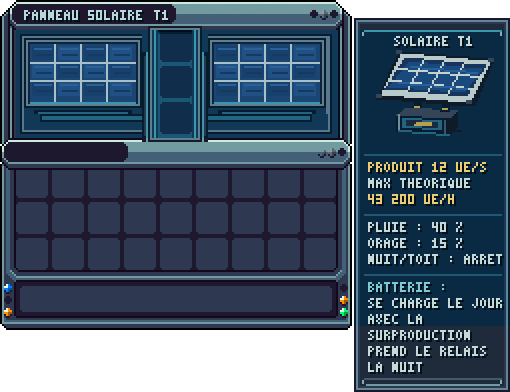 Le menu d'un panneau solaire