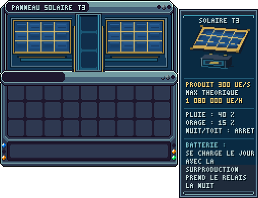 Panneau solaire III · clic droit sur le panneau solaire III — Statut du panneau solaire III.